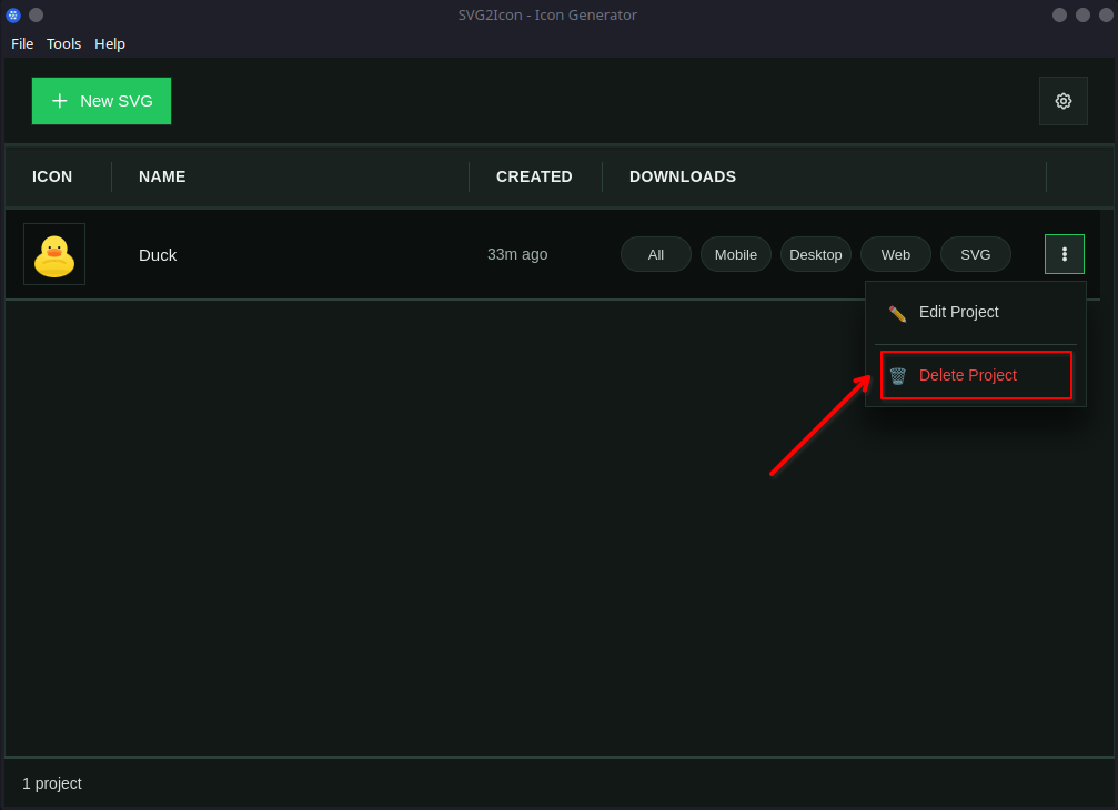Select Delete in dropdown