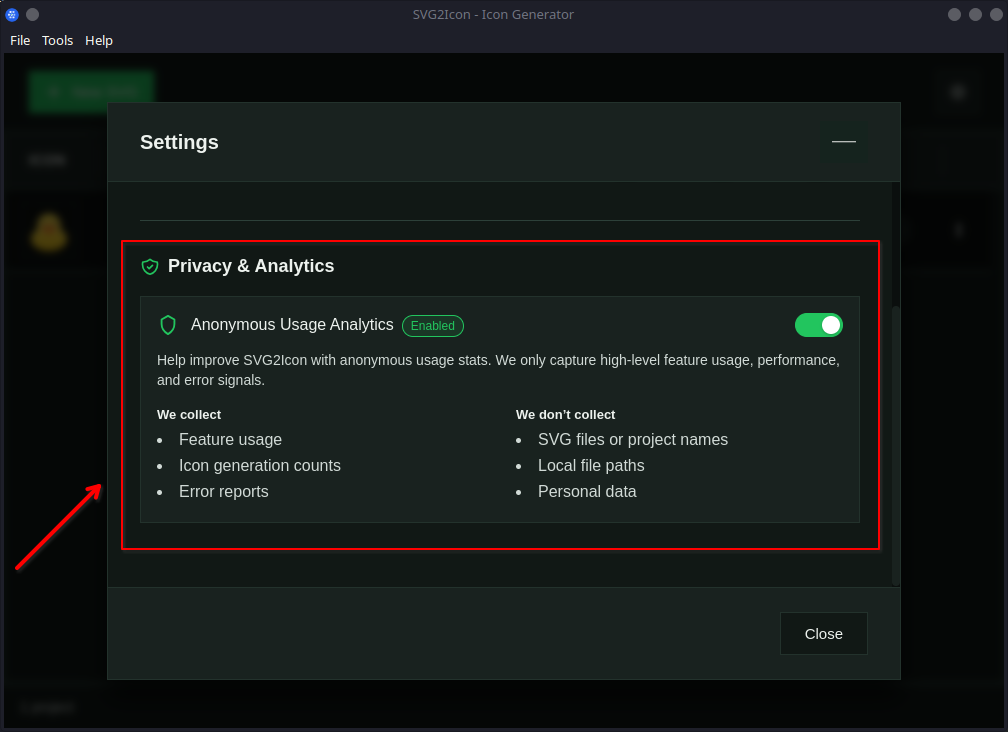 Privacy & Analytics — toggle