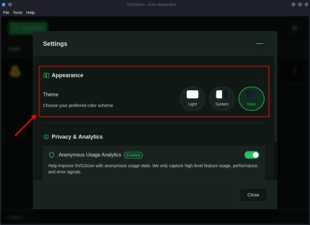 Appearance — theme options