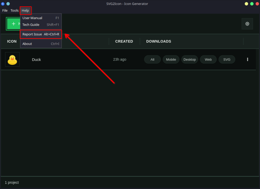 Help → Report Issue